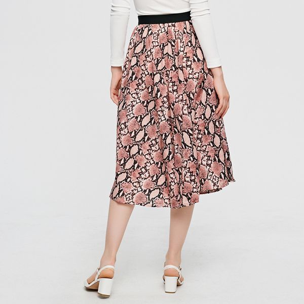 

2021 fashion printed casual knee length midi for women a-line elastic waist summer ladies skirts 9ln0, Black