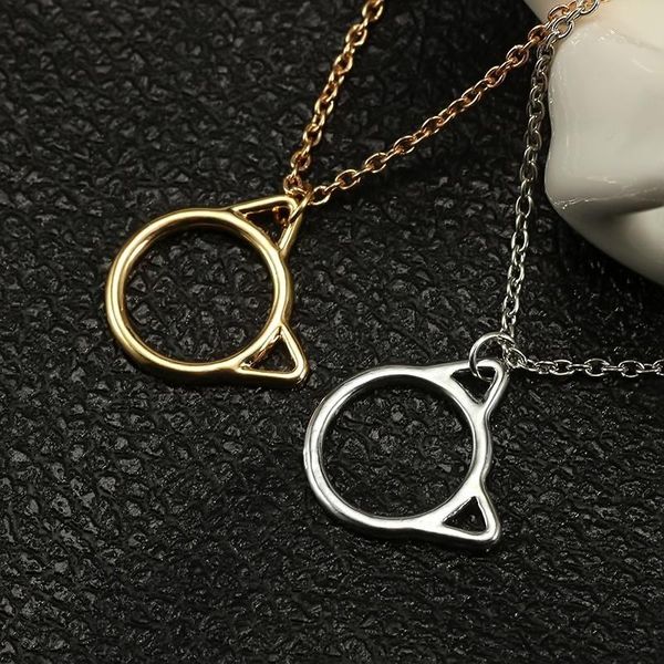 

pendant necklaces trendy simple cat ear pendants gold metal long chain necklace for women cute kawaii animal jewelry pet lovers colar, Silver