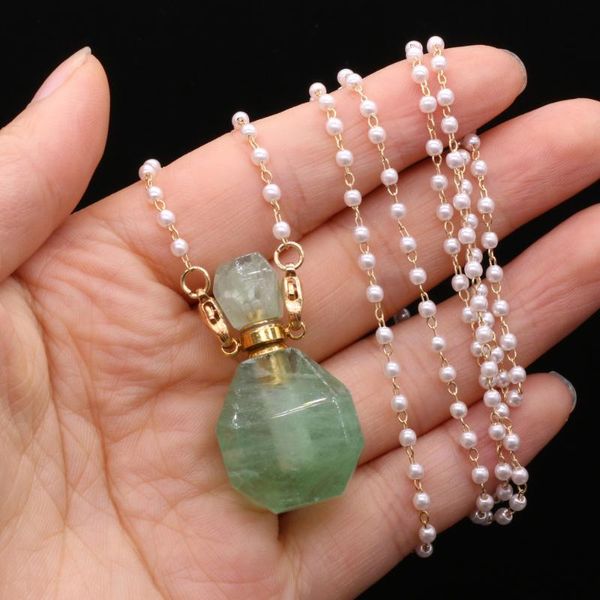 

pendant necklaces natural stone green aventurine perfume bottle necklace double hole essential oil gift, Silver