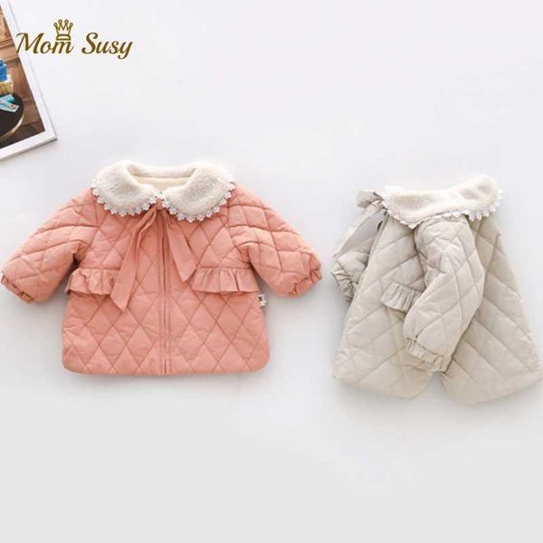 Neonata Principessa Cappotto In Pile Inverno Neonato Bambino Piumino Colletto Peter Pan Arco In Pile Caldo Outwear Vestiti Del Bambino H0909