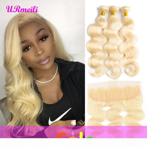 

urmeili brazilian hair weave bundle deals 613 honey blonde body wave dhgate remy human hair bundles with closure body wave 13x4 lace frontal, Black;brown