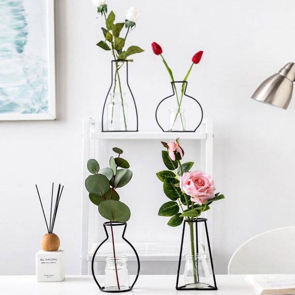 

vases retro iron line vase metal plant hoder artificial flowers nordic styles flower racks solid frame home decor