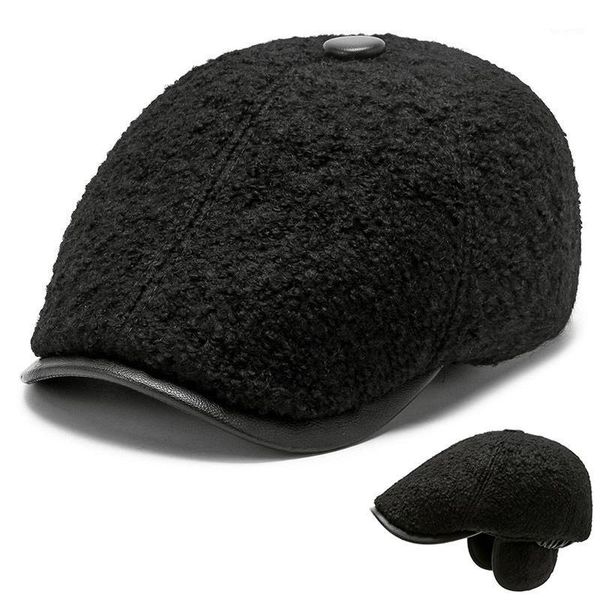 

berets old man visor hat winter outdoor sports cold and warm ear protection woolen cap men's grandpa beret, Blue;gray