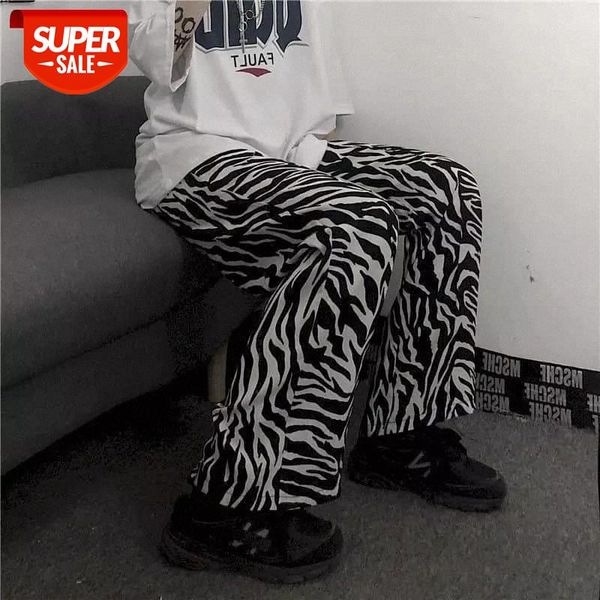 

string high waist zebra loose straight long pant woman man streetwear stripe casual harajuku contrast hip hop trouser summer new #nx5v, Black;white