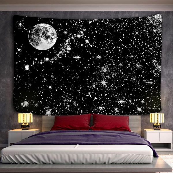 

tapestries black and white moon mandala tapestry bohemian decoration wall hanging bedroom scene starlight art home