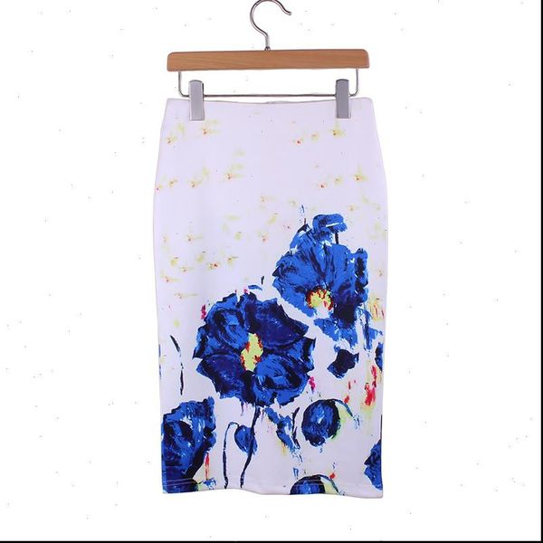 

graffiti blue rose print girls middle skirt women pencil skirts the western fashion design vogue ladies slim bottoms wholesale, Black