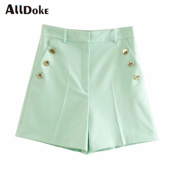 

women's shorts alldoke high waist casual women summer double pockets mujer green zipper button office ladies, White;black