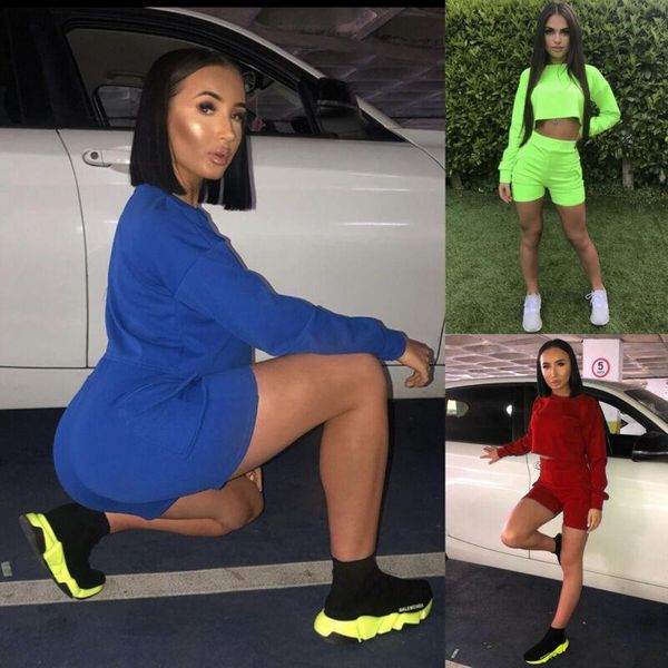 

women's tracksuits long sleeve crop sweatshirt short tracksuit jumpsuit outfit uk women sets, Gray