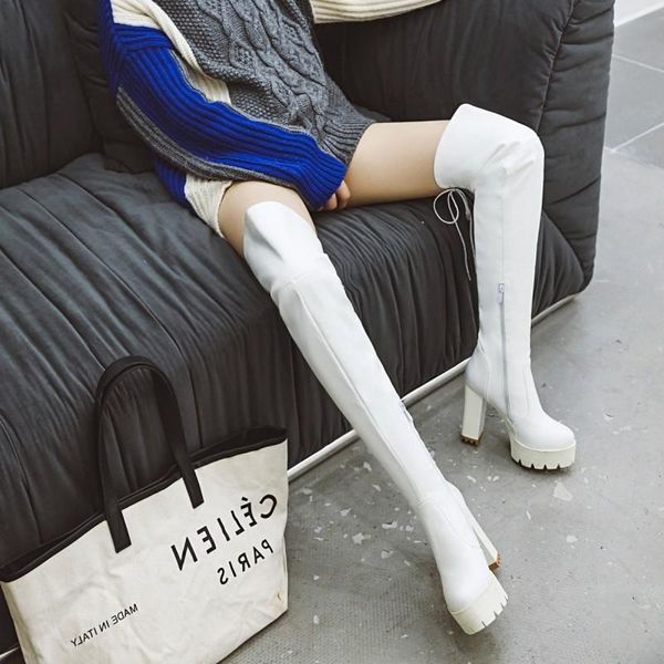 

boots winter thick heel pointed plush women's shoes high fashion, Black