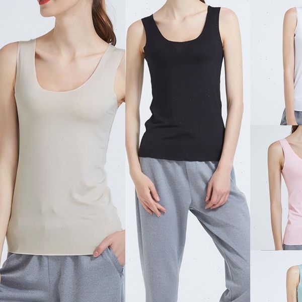 

2021 summer womens sleeveless camisole tank solid color seamless t shirt vest female casual bottoming camis tee shirt, White