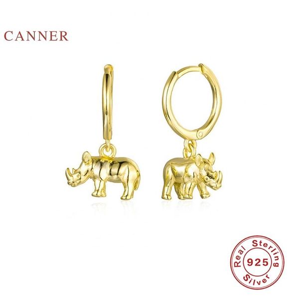 

hoop & huggie canner ins wind animal rhino earrings hoops 925 sterling silver for women fashionable jewelry earring brincos, Golden;silver