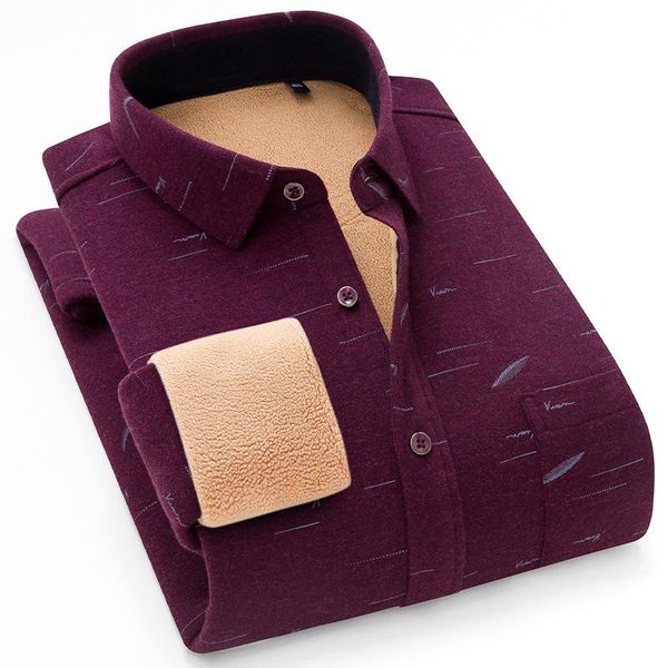 

men's casual shirts lamb wool warm shirt business fashion plaid print plus velvet thick striped male brand fleece slim top, White;black