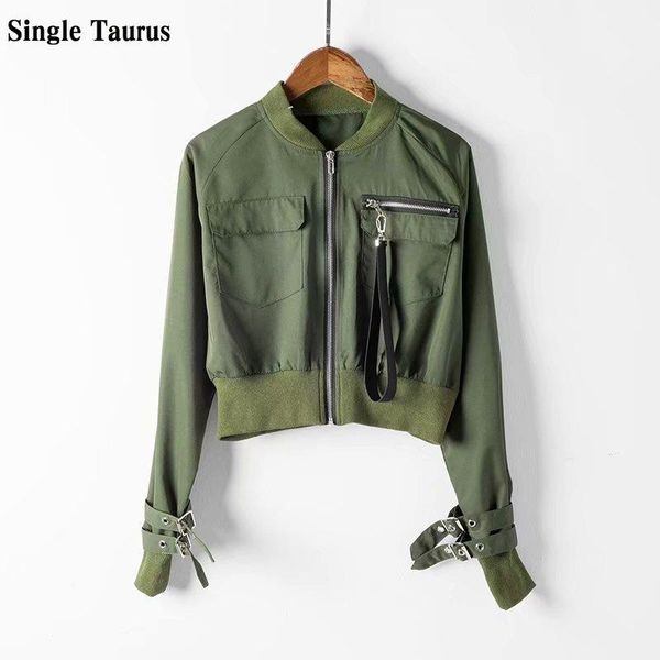 

autumn fashion crop jackets streetwear long sleeve jackets & coats high street chaqueta mujer army green harajuku female jacket, Black;brown