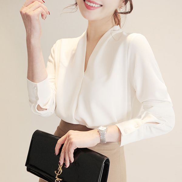 

women's blouses & shirts spring autumn elegant white women long sleeve chiffon blouse female work wear shirt ey3