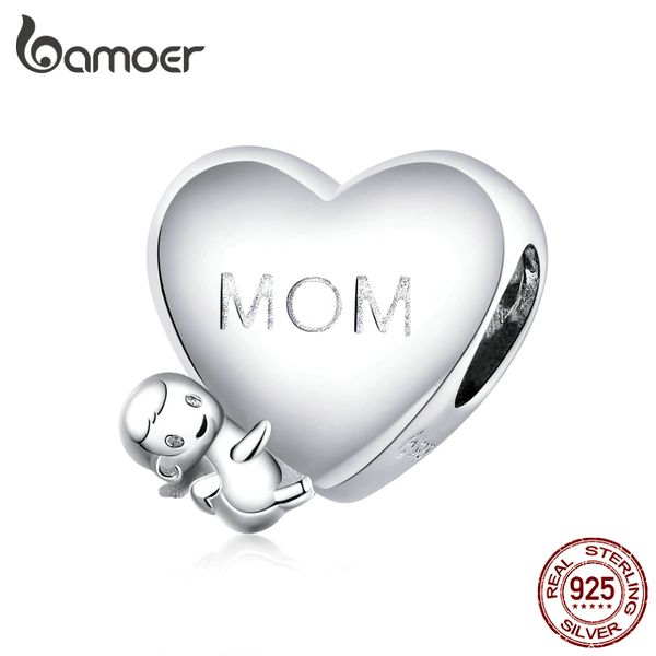 

bamoer mother's day baby with mon heart shape charm 925 sterling silver metal beads for women jewelry making diy bsc218 q0531, Black