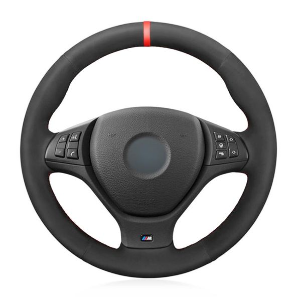 

steering wheel covers black suede red marker hand-stitched no-slip car cover for m sport x5 e70 m50d x6 e71