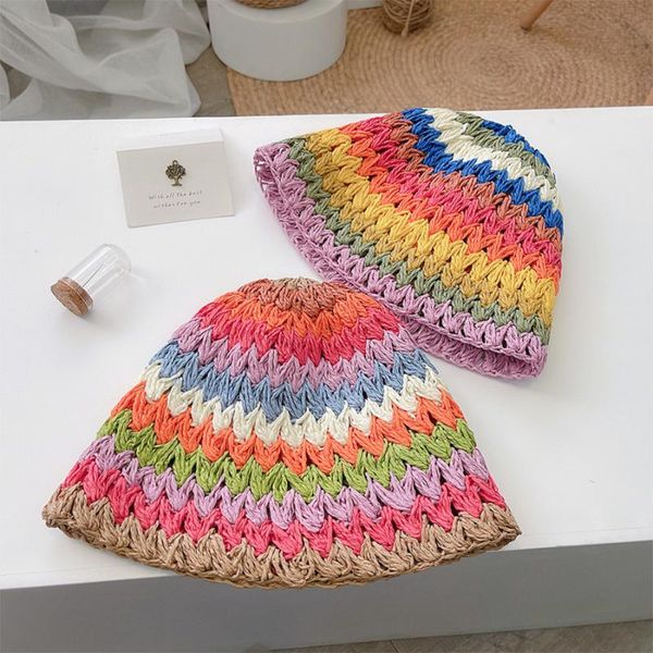 

wide brim hats casual straw hat crochet weave panamas uv protection sun visor beach women visors foldable summer travel 2021, Blue;gray