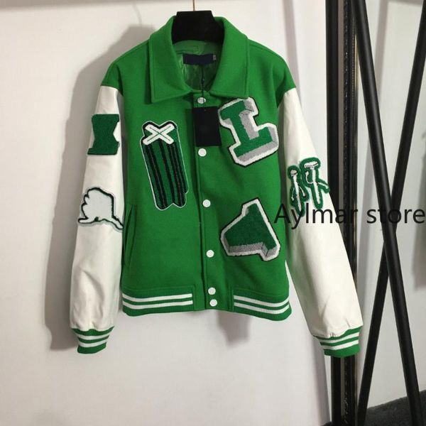 

women's jackets 2021 autumn winter towel material flocking embroidery letter lapel long sleeve coat baseball jacket, Black;brown