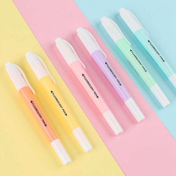 

highlighters 6pcs/set markers pastel drawing pen students diy fluorescent creative double head highlighter, Black;red