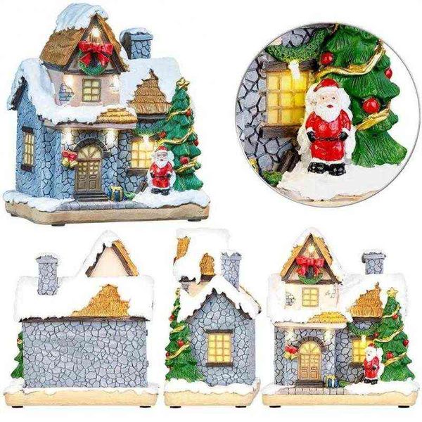 2021 New Christmas Decoration Village Collection Figurine Building House con Babbo Natale Illuminazione a LED Ornamento per camino domestico