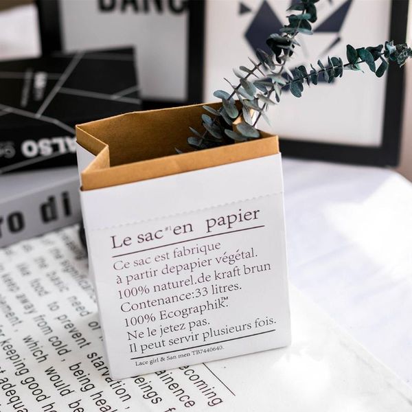 

1 pcs dried plant basket kraft paper bag home decor nordic style vase home decoration storage 15*9*17cm