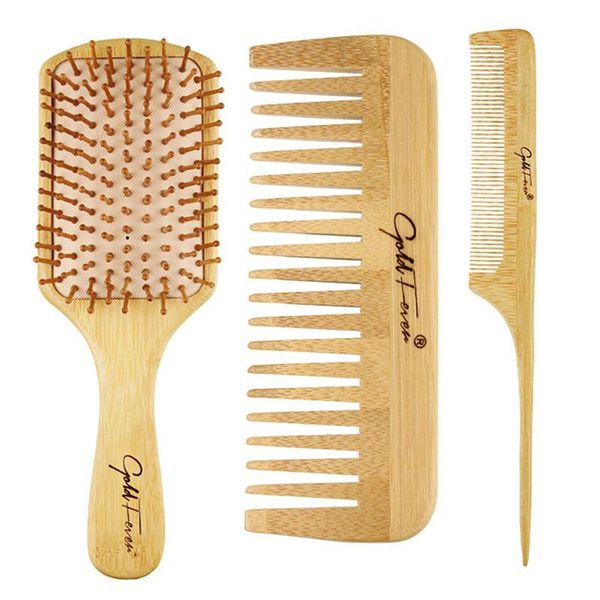 

hair brushes natural anti-static comb for men and women bamboo nursing prevent breakage durable hairdressing set, Silver