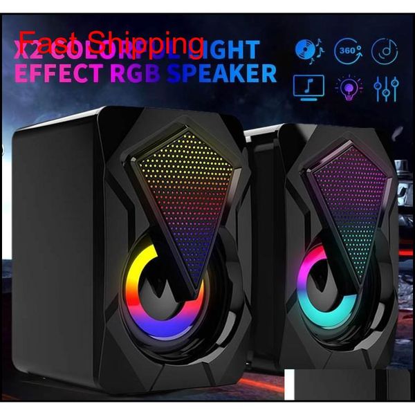 

x2 gaming speaker 6w hifi stereo heavy bass music player aux 3.5mm usb wired rgb light effect deskspeaker pc gamer npcef mvrlk