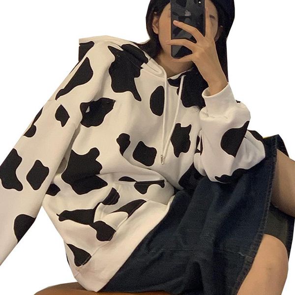 

women's hoodies & sweatshirts autumn winter women cow print long sleeve female hoodie hooded harajuku lady fashion streetwear, Black