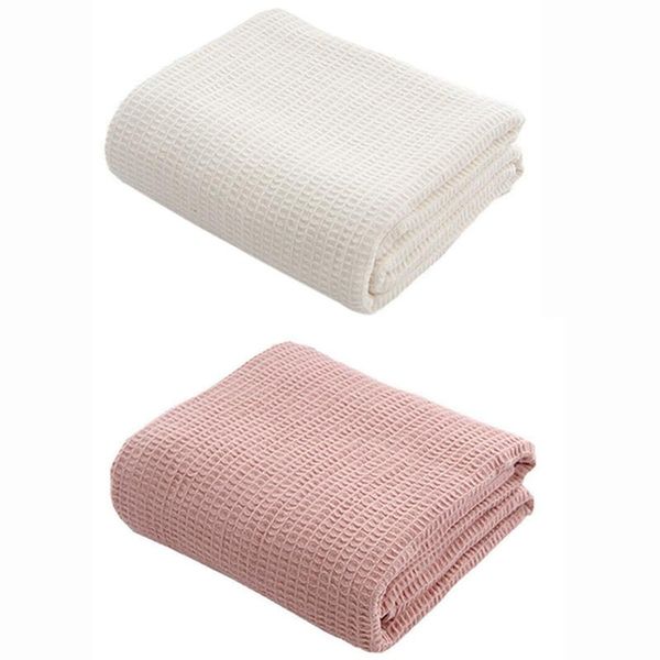 

2 pcs cotton honeycomb effect washable soft bed chair blanket cover throw over decorative sofa, pink & beige