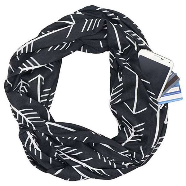 

designer low price scarf with arrow print zipper pocket collar, Blue;black