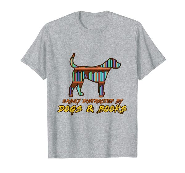 

easily distracted by dogs and books t-shirt t-shirt, White;black