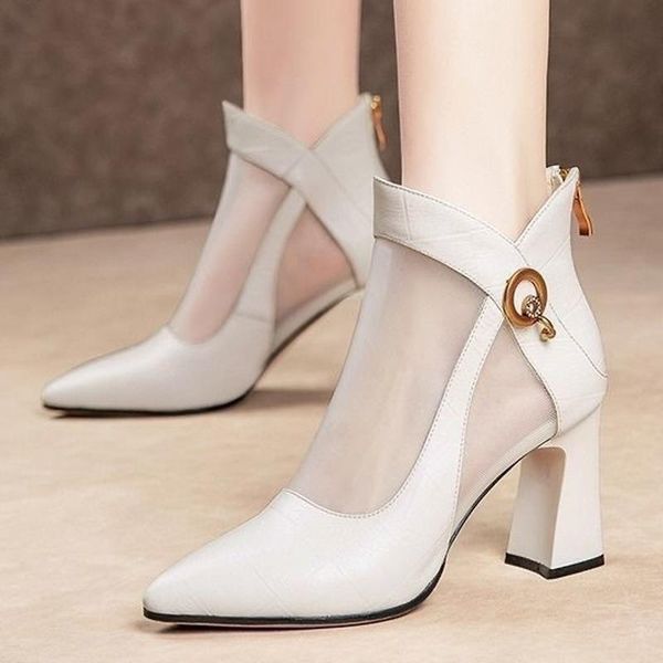 

summer new style high heel sandals women pointed toe mesh high heels women fashion single shoes korean style square heel pumps, Black