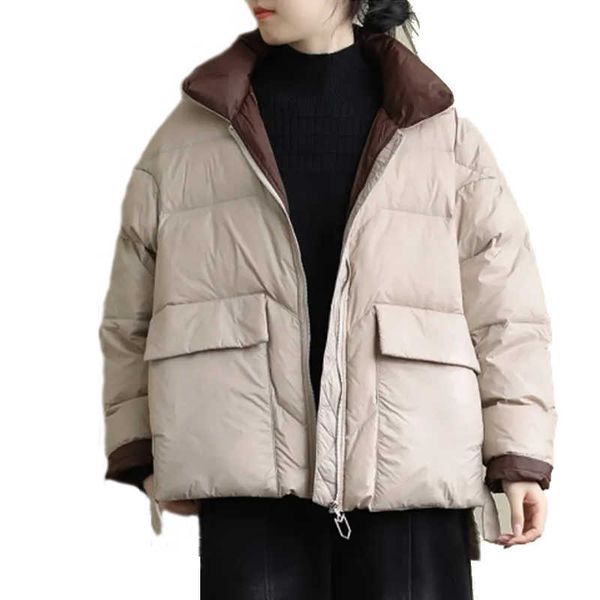 

cotton winter down jacket female solid warm vintage r loose wild coat thick color coat 210531, Black
