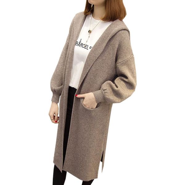 

women's sweaters loose womens jacket autumn 2021 knit cardigan coat sweater fashion large size stretch puff sleeve outside wear female, White;black