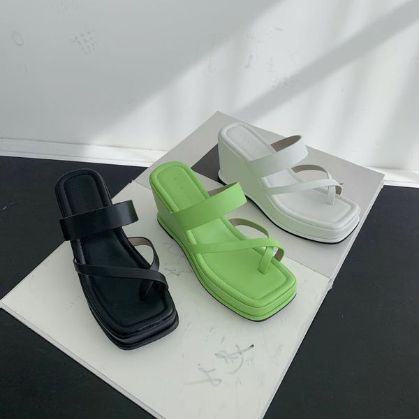 

slippers shoes casual slides cross-tied on a wedge slipers women low platform luxury 2021 scandals rome pu fabric basic rubber h, Black