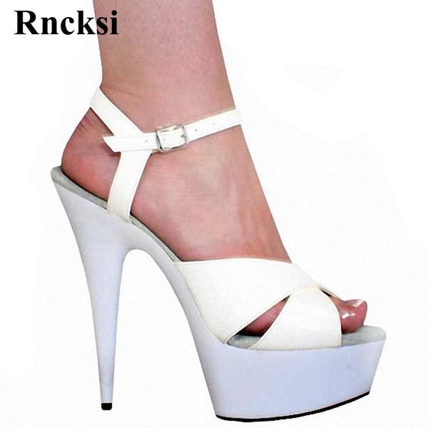 

sandals rncksi wedding party straps women spring fashion high-heeled 15 cm high heels clear platform pole dance, Black