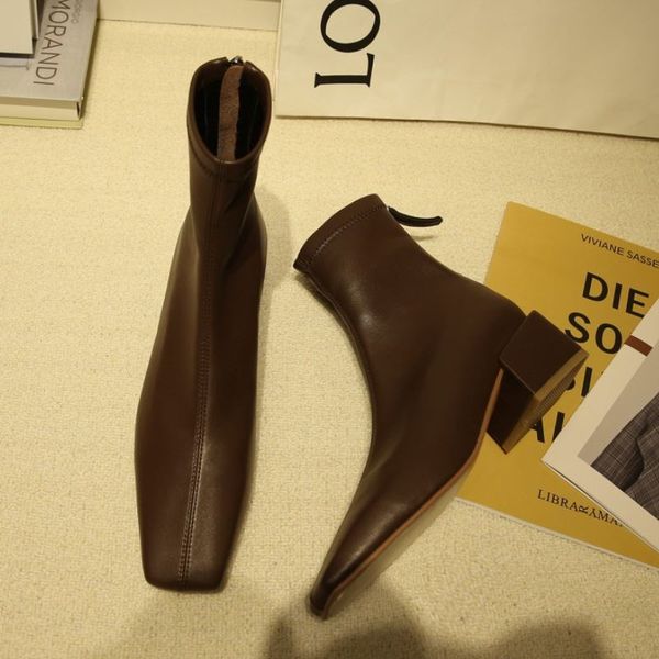 

real leather woman ankle boots fashion zipper warm high heel winter shoes woman short boot office footwear size 34-39, Black