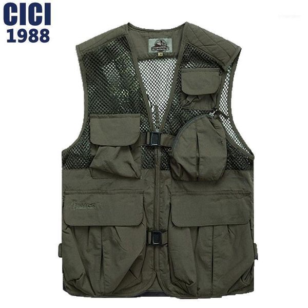 

men's vests 2021 men clothing leisure and fashion mesh many bags vest ; coat pographers vest,multifunctional vest, size m-xxxl a681, Black;white