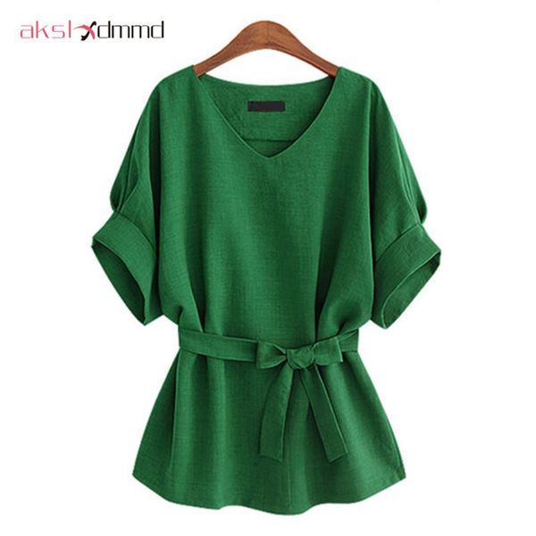 

women's blouses & shirts short sleeve causal 2021 summer loose large size batwing linen shirt female blouse femme lh650, White