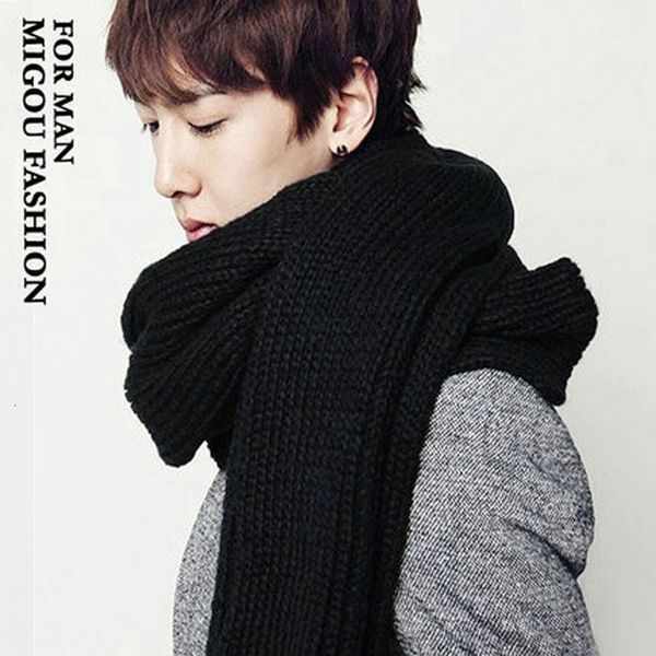 

black couple solid color scarf wool korean men's and women's knitted bib, Blue;gray
