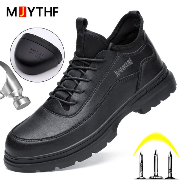 

leather shoes work safety boots waterproof work boots puncture-proof indestructible safety shoes industrial shoes, Black