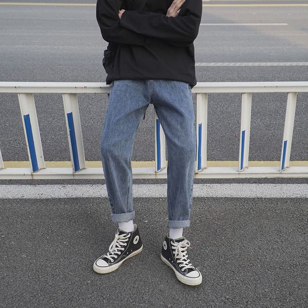 

2021 spring summer cotton men's fashion retro casual jeans men streetwear hip-hop straight denim trousers mens ktzc, Blue