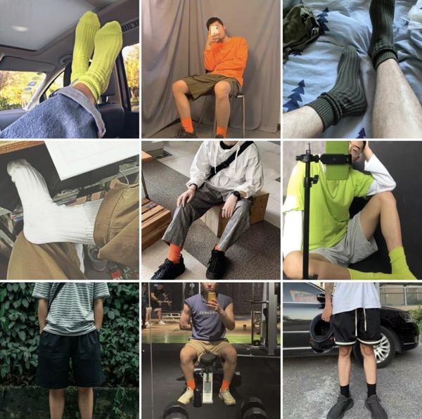 

5 pairs stockings orange orange tooling fluorescent green men and women thick line trendy socks autumn and winter socks, Black