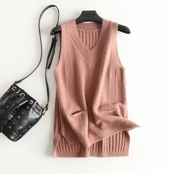 

faux cashmere knitted white women's vest new spring solid pocket sleeveless jacket female sweater waistcoat gilet femme 201125, Black;white