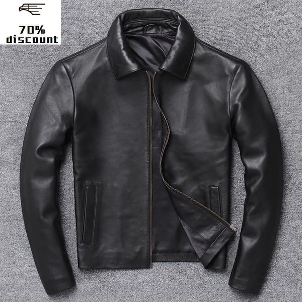 

men's leather & faux 2021 genuine male standing collar jacket men cow, Black