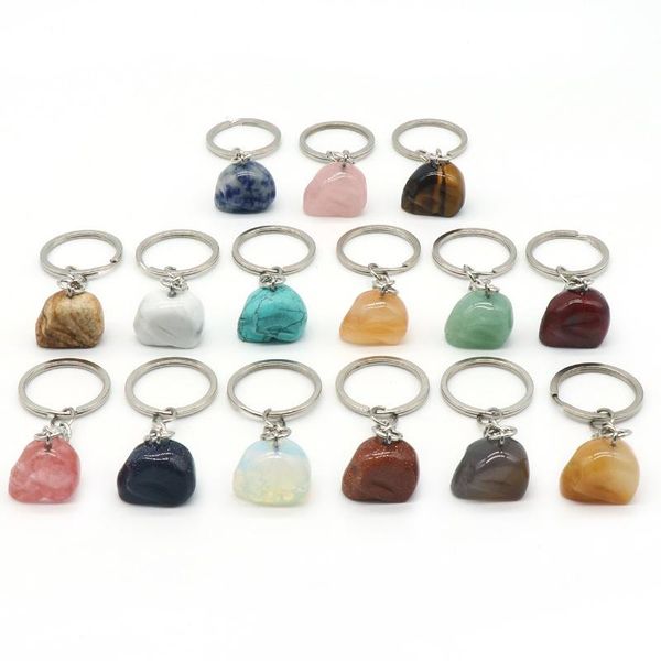 

2022 new healing reiki chakra natural stone skull key rings pendant keychain crystal chakras quartz chains jewelry accessories, Slivery;golden