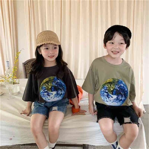 

summer arrival girls fashion printed t shirt kids cotton 210528, Blue