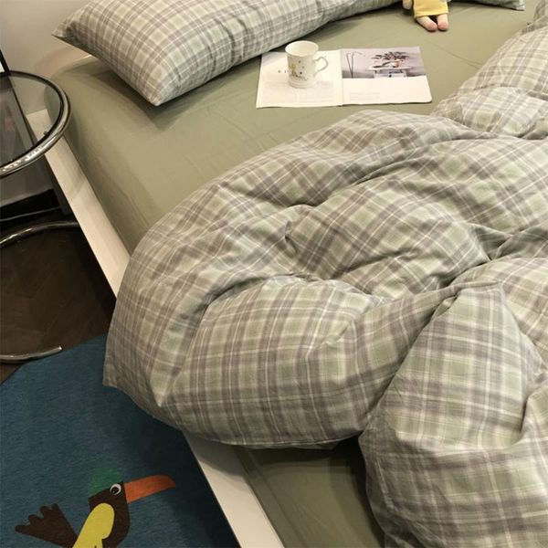 

bedding sets fashion green geometric plaid set,single double cotton twin full  king home textile bedsheet pillowcase quilt cover