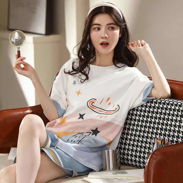 

women's pajamas summer cotton short sleeve two set small size mm korean lovely home suit, Black;red