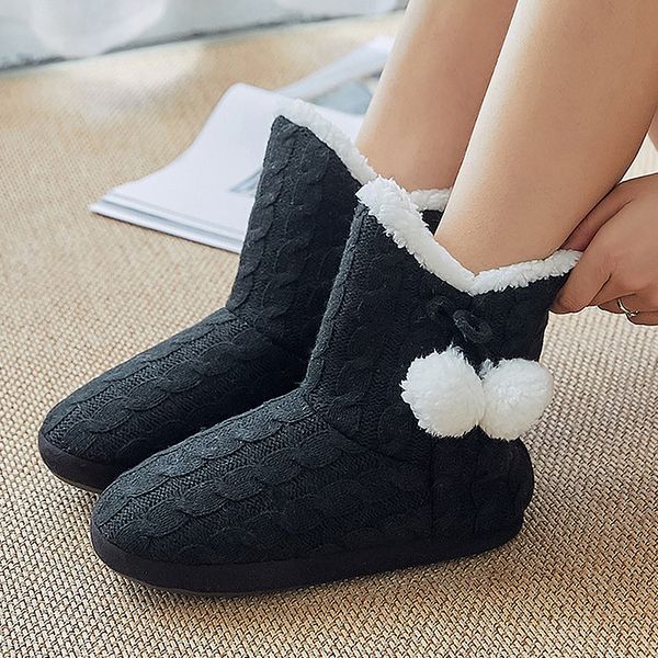 

female slippers plush winter furry slippers women cotton fabric indoor slippers soft house bedroom designer shoes, Black